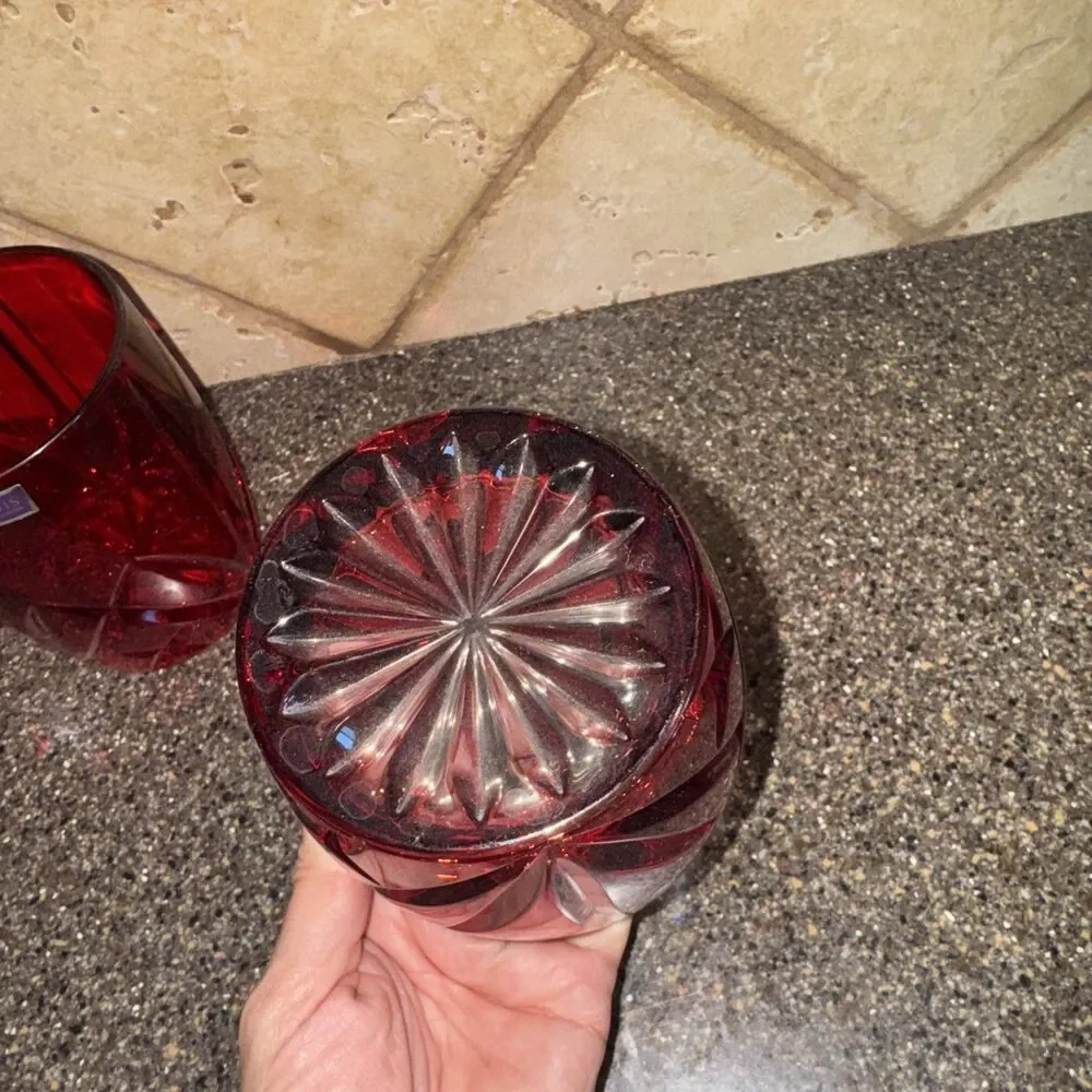 Set of 3 Waterford Crystal Marquis Brookside Red Double Old-fashioned Glasses